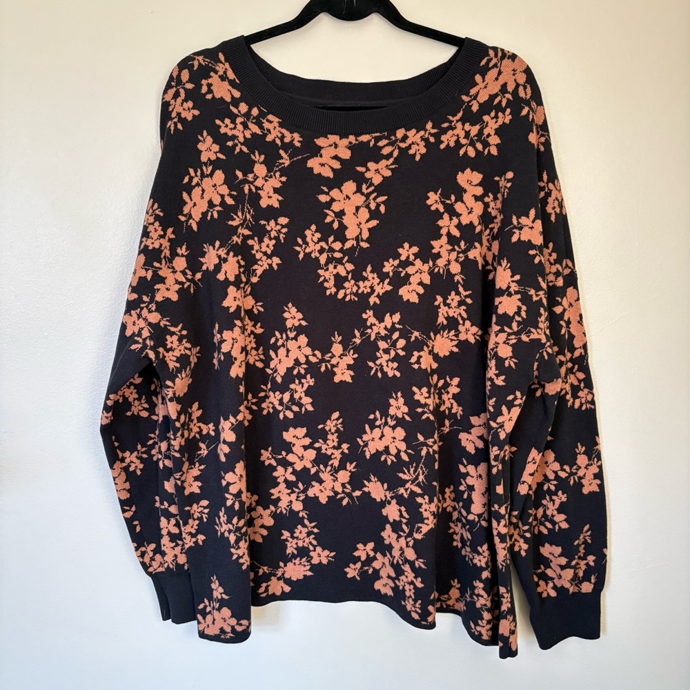 J. Jill Wearever Floral Jacquard Sweater, Black & Orange, Size 2X